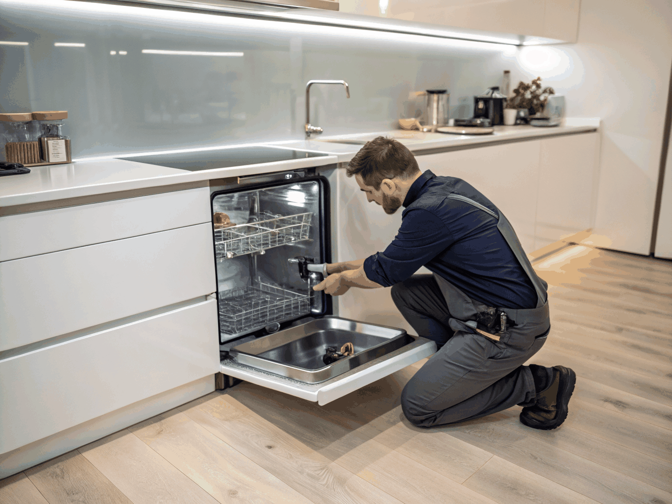 Appliance repair technician running diagnostic tests