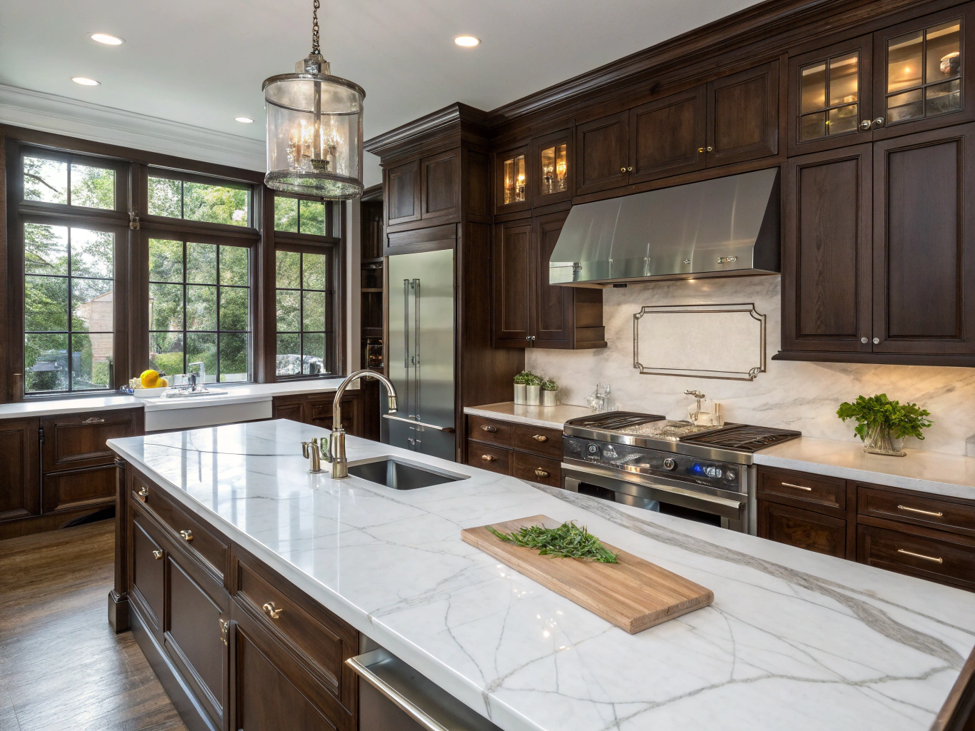 Luxury kitchen with built-in Sub-Zero stainless steel refrigerator