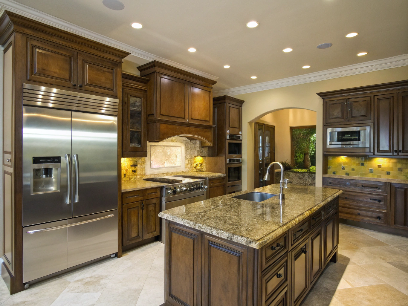 Wolf gas range with signature red knobs in a luxury kitchen